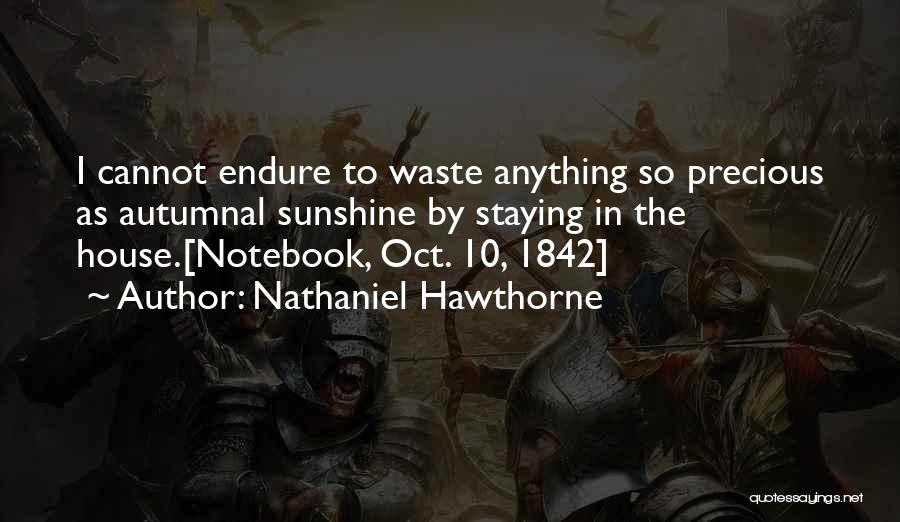 Nathaniel Hawthorne Quotes: I Cannot Endure To Waste Anything So Precious As Autumnal Sunshine By Staying In The House.[notebook, Oct. 10, 1842]