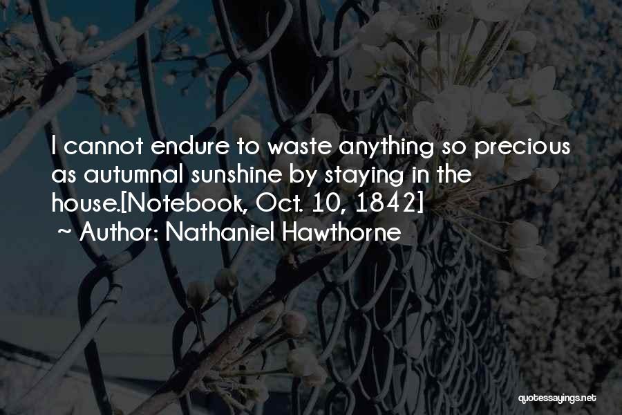 Nathaniel Hawthorne Quotes: I Cannot Endure To Waste Anything So Precious As Autumnal Sunshine By Staying In The House.[notebook, Oct. 10, 1842]