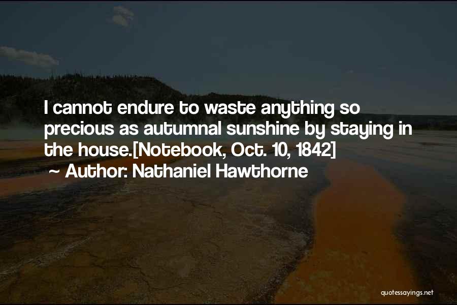 Nathaniel Hawthorne Quotes: I Cannot Endure To Waste Anything So Precious As Autumnal Sunshine By Staying In The House.[notebook, Oct. 10, 1842]