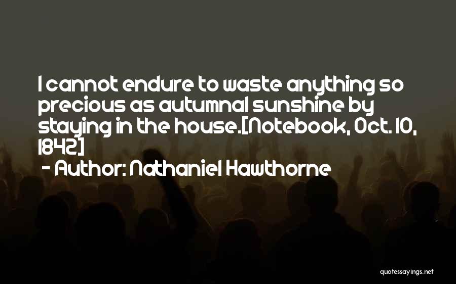 Nathaniel Hawthorne Quotes: I Cannot Endure To Waste Anything So Precious As Autumnal Sunshine By Staying In The House.[notebook, Oct. 10, 1842]