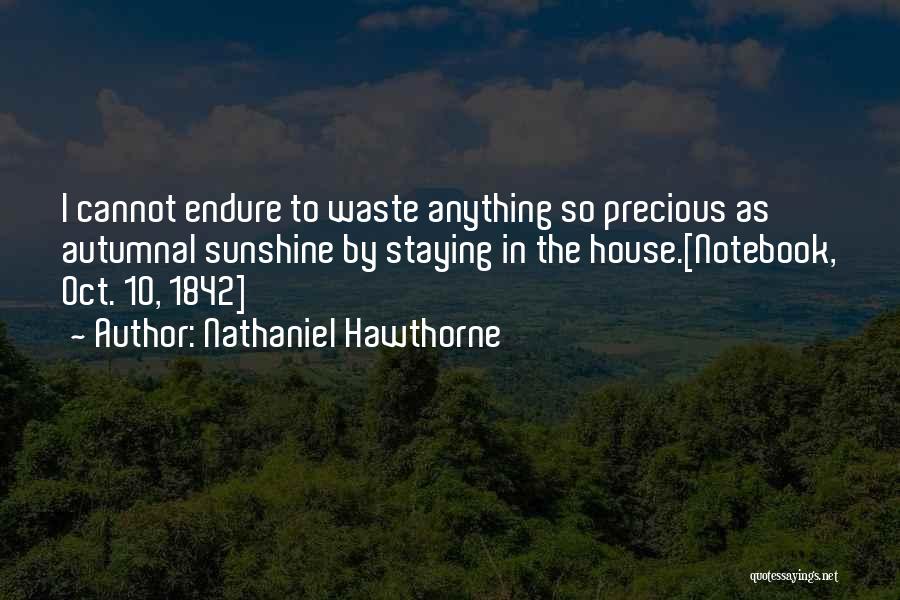 Nathaniel Hawthorne Quotes: I Cannot Endure To Waste Anything So Precious As Autumnal Sunshine By Staying In The House.[notebook, Oct. 10, 1842]