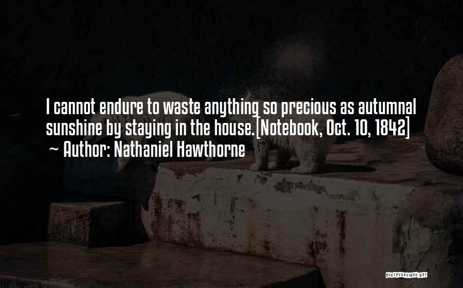 Nathaniel Hawthorne Quotes: I Cannot Endure To Waste Anything So Precious As Autumnal Sunshine By Staying In The House.[notebook, Oct. 10, 1842]