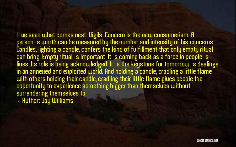 Joy Williams Quotes: I've Seen What Comes Next. Vigils. Concern Is The New Consumerism. A Person's Worth Can Be Measured By The Number