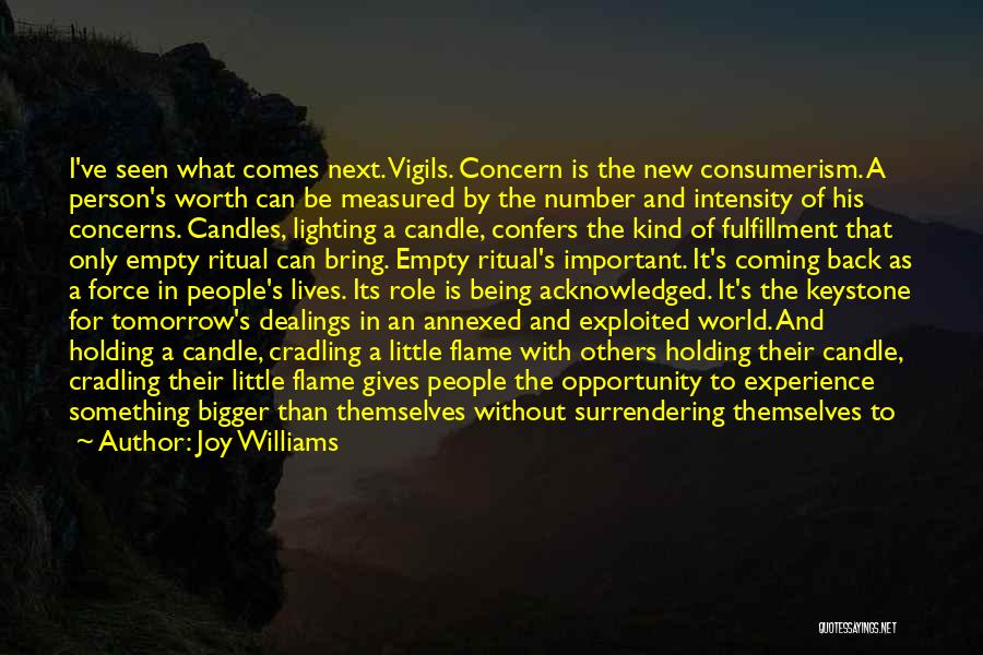 Joy Williams Quotes: I've Seen What Comes Next. Vigils. Concern Is The New Consumerism. A Person's Worth Can Be Measured By The Number