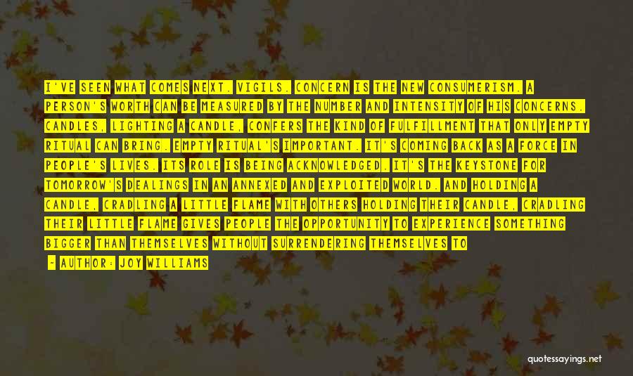 Joy Williams Quotes: I've Seen What Comes Next. Vigils. Concern Is The New Consumerism. A Person's Worth Can Be Measured By The Number