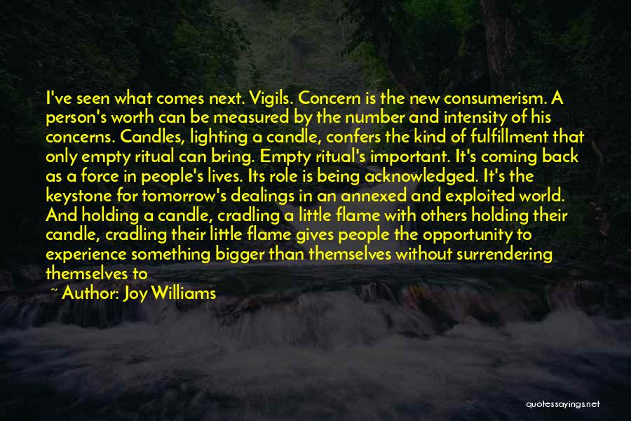 Joy Williams Quotes: I've Seen What Comes Next. Vigils. Concern Is The New Consumerism. A Person's Worth Can Be Measured By The Number