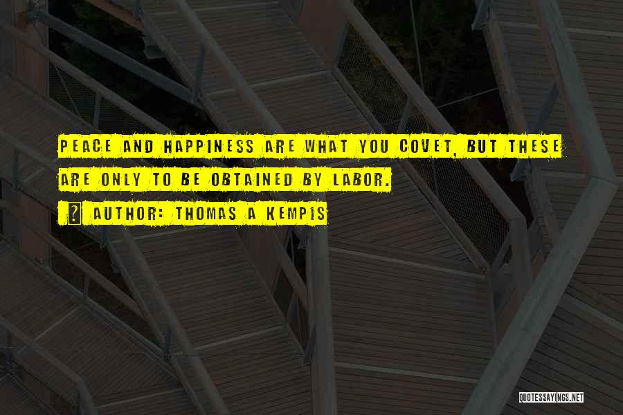 Thomas A Kempis Quotes: Peace And Happiness Are What You Covet, But These Are Only To Be Obtained By Labor.