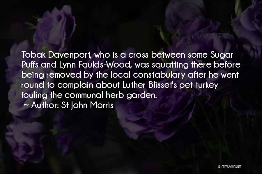 St John Morris Quotes: Tobak Davenport, Who Is A Cross Between Some Sugar Puffs And Lynn Faulds-wood, Was Squatting There Before Being Removed By