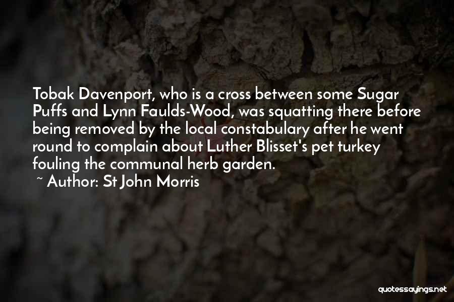 St John Morris Quotes: Tobak Davenport, Who Is A Cross Between Some Sugar Puffs And Lynn Faulds-wood, Was Squatting There Before Being Removed By