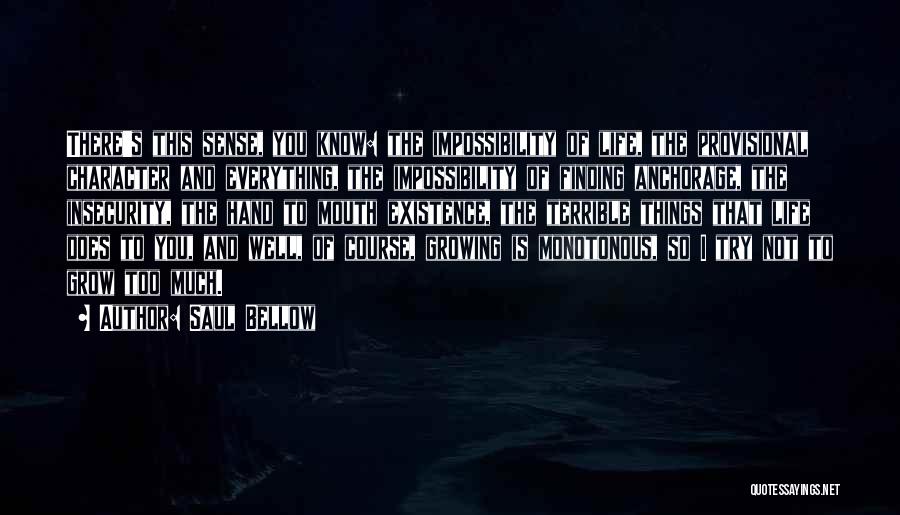 Saul Bellow Quotes: There's This Sense, You Know: The Impossibility Of Life, The Provisional Character And Everything, The Impossibility Of Finding Anchorage, The