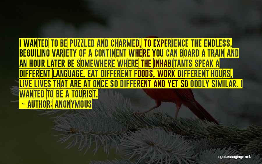 Anonymous Quotes: I Wanted To Be Puzzled And Charmed, To Experience The Endless, Beguiling Variety Of A Continent Where You Can Board