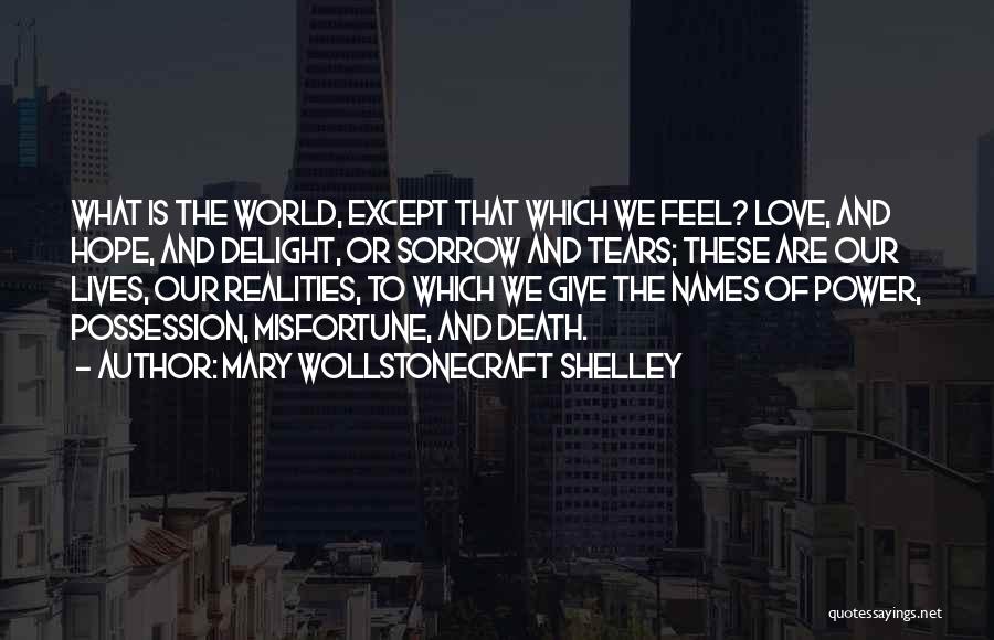 Mary Wollstonecraft Shelley Quotes: What Is The World, Except That Which We Feel? Love, And Hope, And Delight, Or Sorrow And Tears; These Are