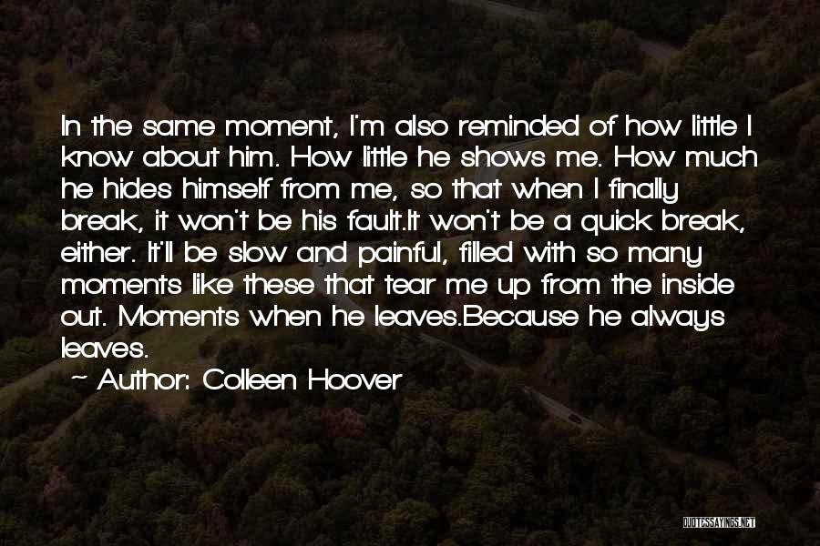 Colleen Hoover Quotes: In The Same Moment, I'm Also Reminded Of How Little I Know About Him. How Little He Shows Me. How