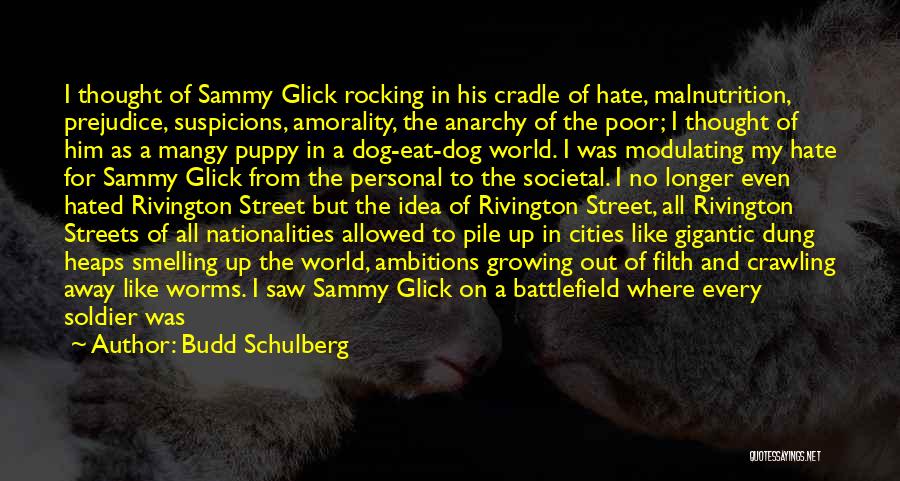 Budd Schulberg Quotes: I Thought Of Sammy Glick Rocking In His Cradle Of Hate, Malnutrition, Prejudice, Suspicions, Amorality, The Anarchy Of The Poor;