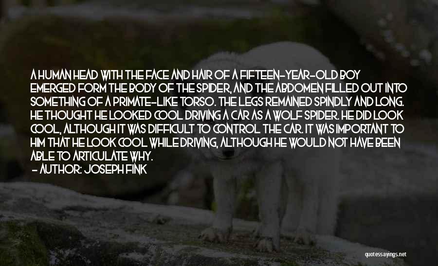 Joseph Fink Quotes: A Human Head With The Face And Hair Of A Fifteen-year-old Boy Emerged Form The Body Of The Spider, And