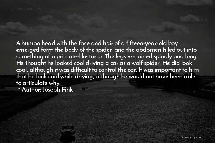 Joseph Fink Quotes: A Human Head With The Face And Hair Of A Fifteen-year-old Boy Emerged Form The Body Of The Spider, And