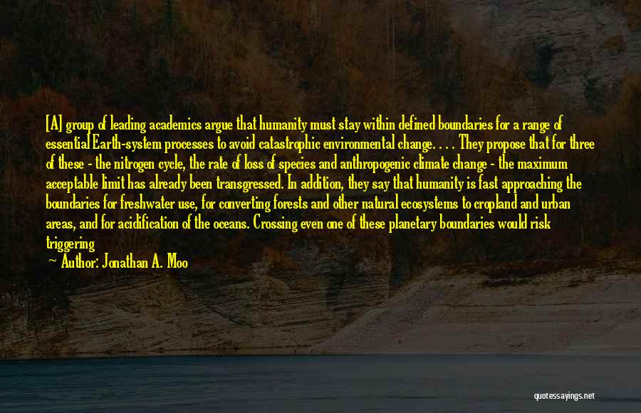 Jonathan A. Moo Quotes: [a] Group Of Leading Academics Argue That Humanity Must Stay Within Defined Boundaries For A Range Of Essential Earth-system Processes