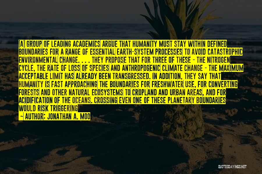 Jonathan A. Moo Quotes: [a] Group Of Leading Academics Argue That Humanity Must Stay Within Defined Boundaries For A Range Of Essential Earth-system Processes