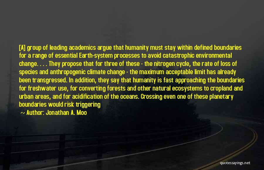 Jonathan A. Moo Quotes: [a] Group Of Leading Academics Argue That Humanity Must Stay Within Defined Boundaries For A Range Of Essential Earth-system Processes