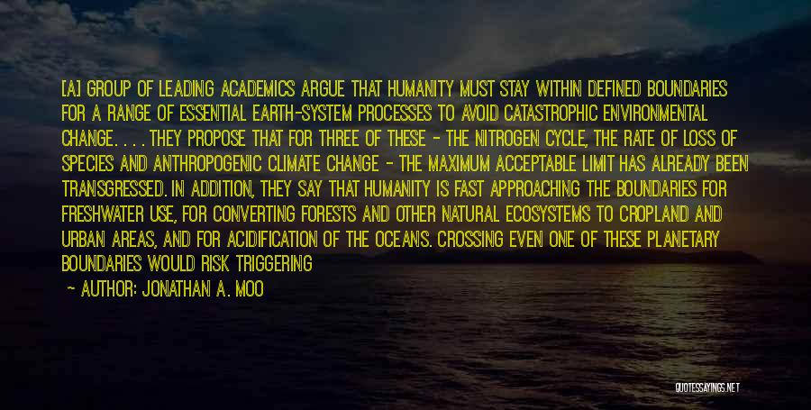 Jonathan A. Moo Quotes: [a] Group Of Leading Academics Argue That Humanity Must Stay Within Defined Boundaries For A Range Of Essential Earth-system Processes