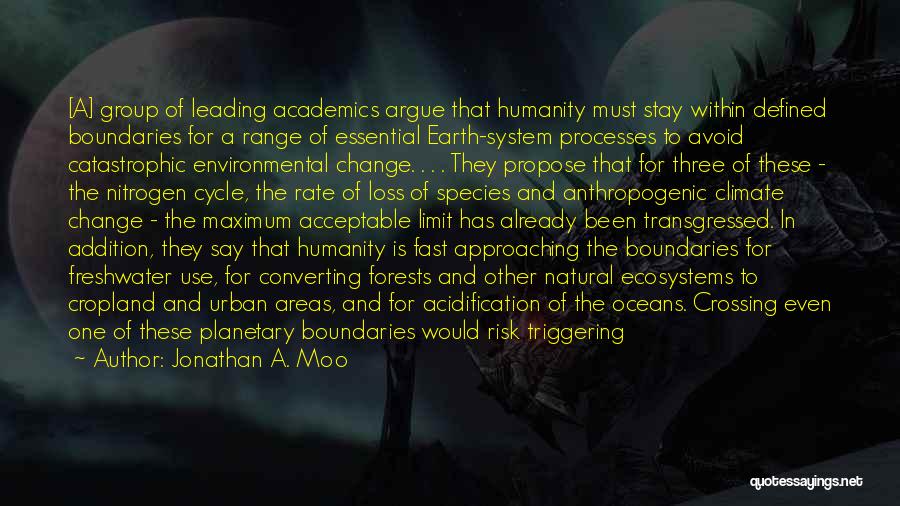 Jonathan A. Moo Quotes: [a] Group Of Leading Academics Argue That Humanity Must Stay Within Defined Boundaries For A Range Of Essential Earth-system Processes