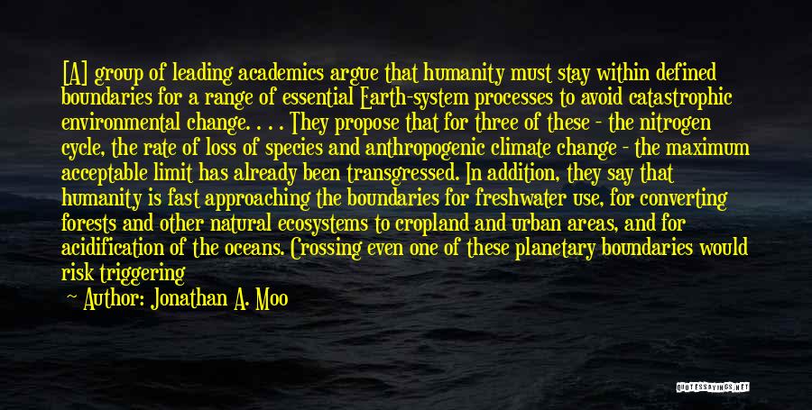 Jonathan A. Moo Quotes: [a] Group Of Leading Academics Argue That Humanity Must Stay Within Defined Boundaries For A Range Of Essential Earth-system Processes