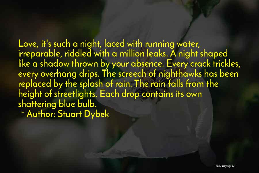 Stuart Dybek Quotes: Love, It's Such A Night, Laced With Running Water, Irreparable, Riddled With A Million Leaks. A Night Shaped Like A