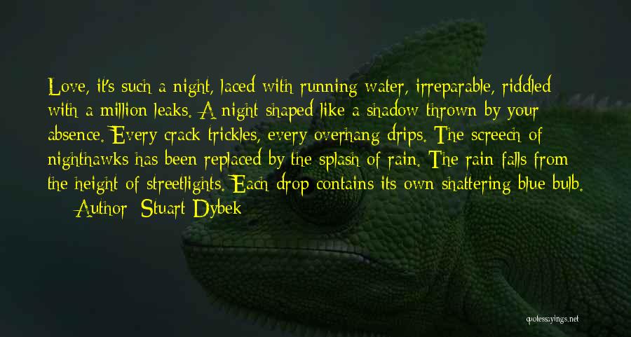 Stuart Dybek Quotes: Love, It's Such A Night, Laced With Running Water, Irreparable, Riddled With A Million Leaks. A Night Shaped Like A