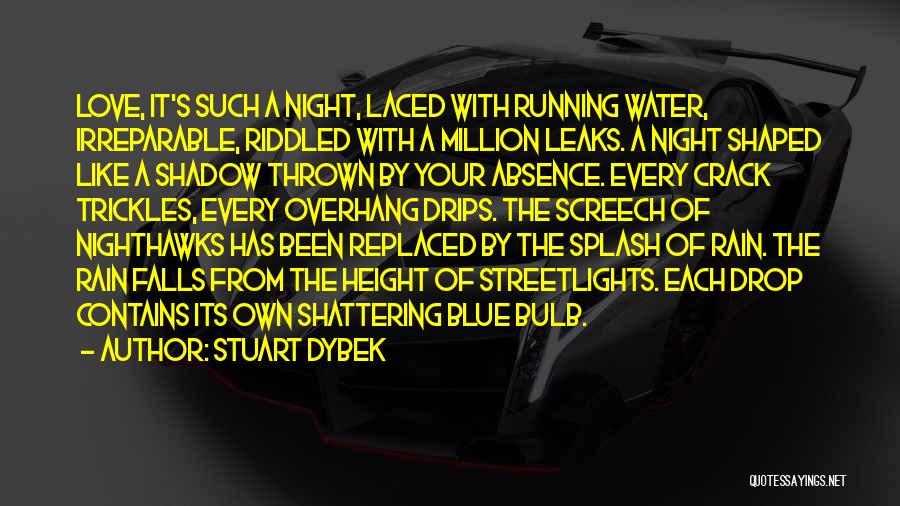 Stuart Dybek Quotes: Love, It's Such A Night, Laced With Running Water, Irreparable, Riddled With A Million Leaks. A Night Shaped Like A