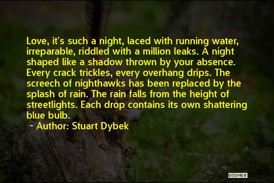 Stuart Dybek Quotes: Love, It's Such A Night, Laced With Running Water, Irreparable, Riddled With A Million Leaks. A Night Shaped Like A