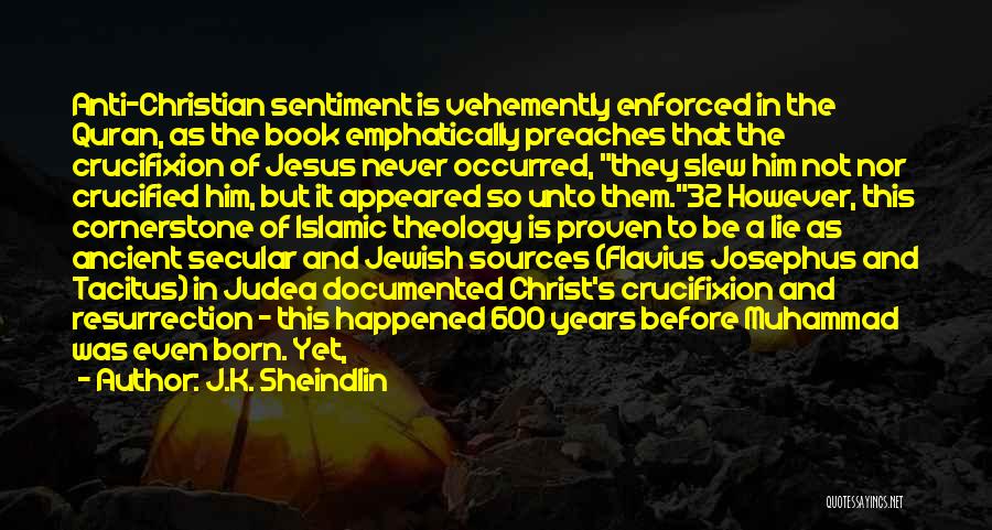 J.K. Sheindlin Quotes: Anti-christian Sentiment Is Vehemently Enforced In The Quran, As The Book Emphatically Preaches That The Crucifixion Of Jesus Never Occurred,