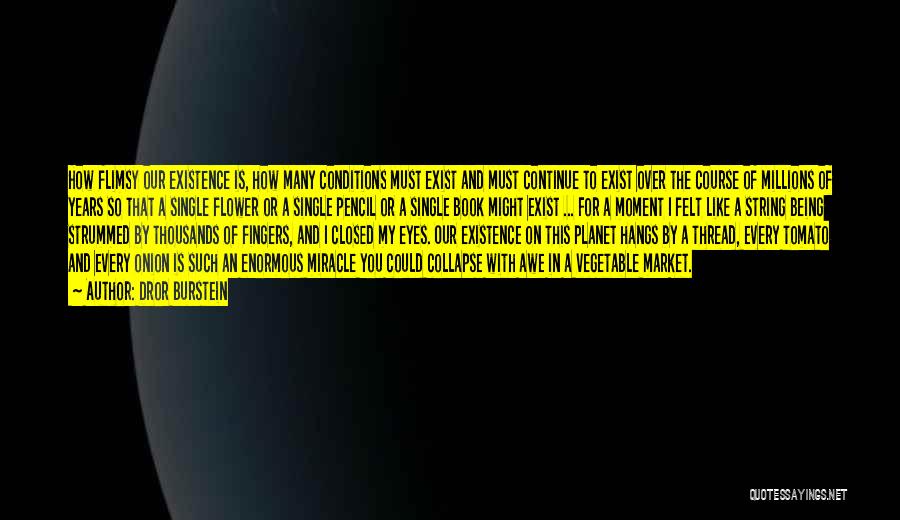 Dror Burstein Quotes: How Flimsy Our Existence Is, How Many Conditions Must Exist And Must Continue To Exist Over The Course Of Millions