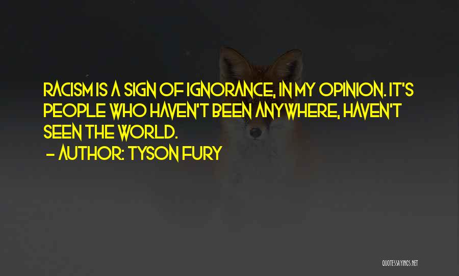 Tyson Fury Quotes: Racism Is A Sign Of Ignorance, In My Opinion. It's People Who Haven't Been Anywhere, Haven't Seen The World.