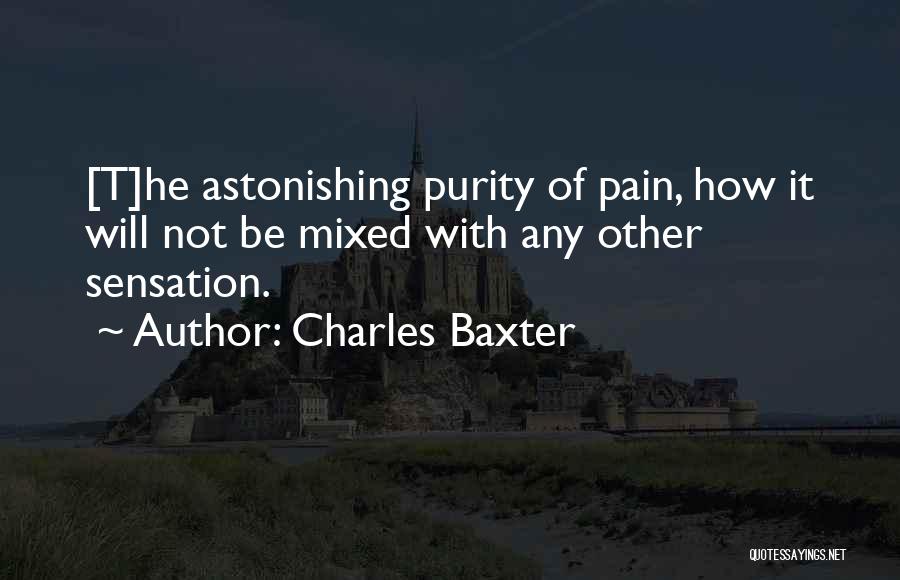 Charles Baxter Quotes: [t]he Astonishing Purity Of Pain, How It Will Not Be Mixed With Any Other Sensation.