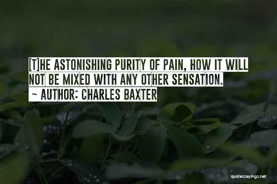 Charles Baxter Quotes: [t]he Astonishing Purity Of Pain, How It Will Not Be Mixed With Any Other Sensation.