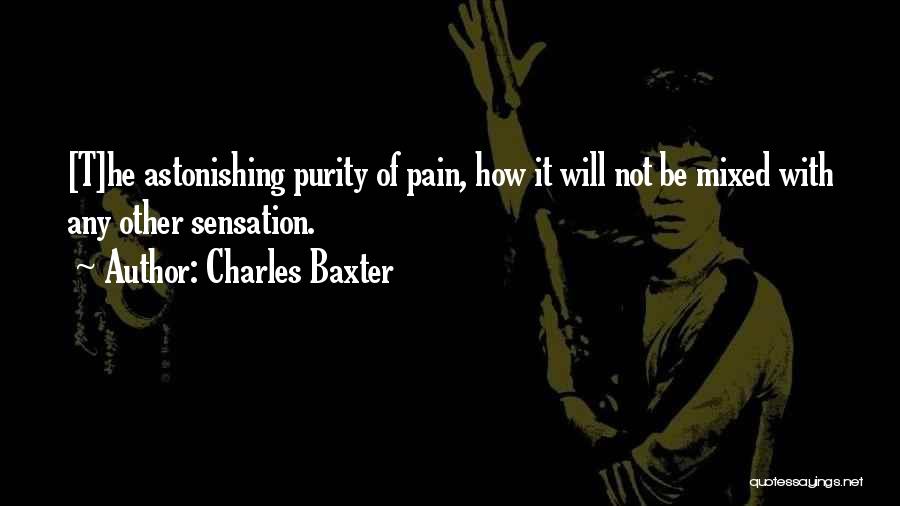 Charles Baxter Quotes: [t]he Astonishing Purity Of Pain, How It Will Not Be Mixed With Any Other Sensation.