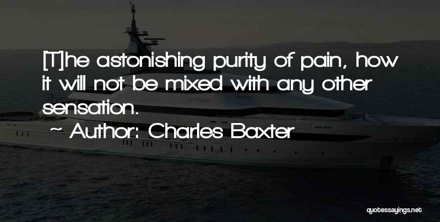 Charles Baxter Quotes: [t]he Astonishing Purity Of Pain, How It Will Not Be Mixed With Any Other Sensation.