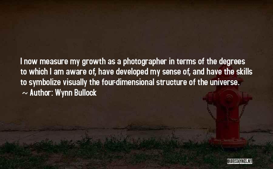 Wynn Bullock Quotes: I Now Measure My Growth As A Photographer In Terms Of The Degrees To Which I Am Aware Of, Have