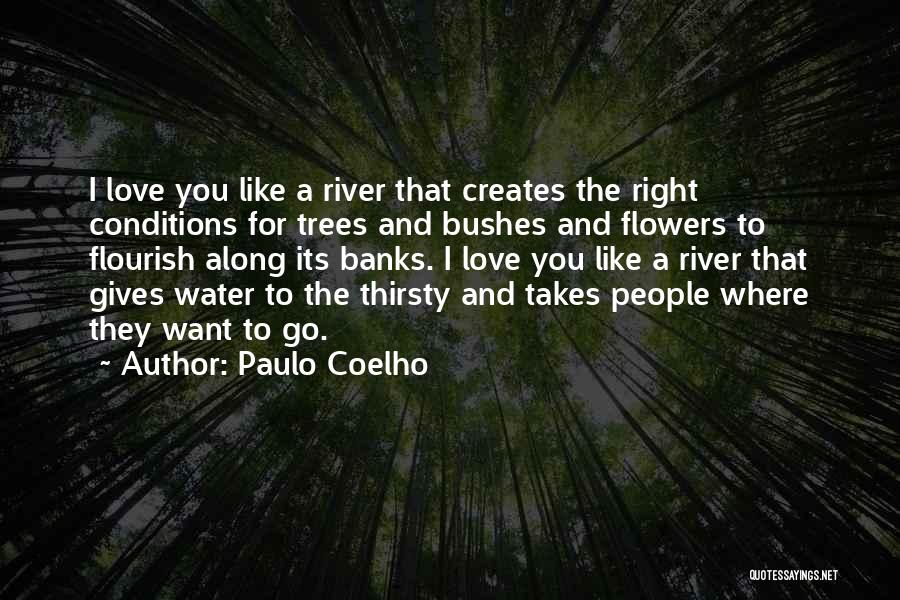 Paulo Coelho Quotes: I Love You Like A River That Creates The Right Conditions For Trees And Bushes And Flowers To Flourish Along