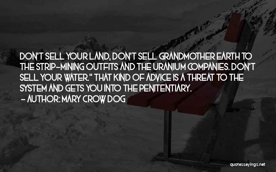 Mary Crow Dog Quotes: Don't Sell Your Land, Don't Sell Grandmother Earth To The Strip-mining Outfits And The Uranium Companies. Don't Sell Your Water.