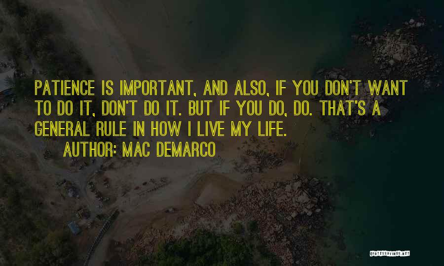 Mac DeMarco Quotes: Patience Is Important, And Also, If You Don't Want To Do It, Don't Do It. But If You Do, Do.