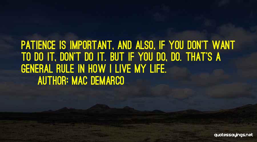 Mac DeMarco Quotes: Patience Is Important, And Also, If You Don't Want To Do It, Don't Do It. But If You Do, Do.