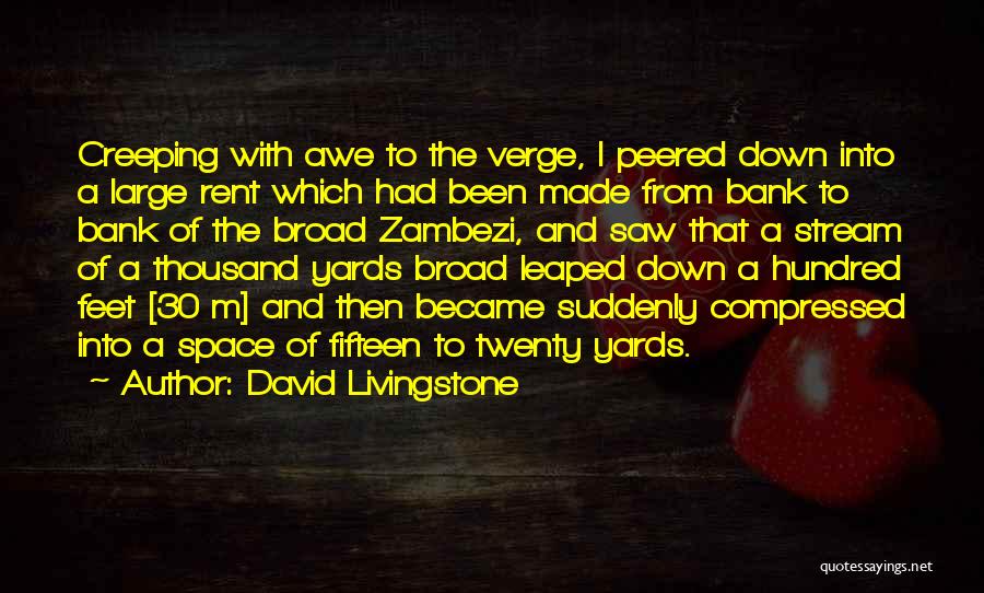 David Livingstone Quotes: Creeping With Awe To The Verge, I Peered Down Into A Large Rent Which Had Been Made From Bank To