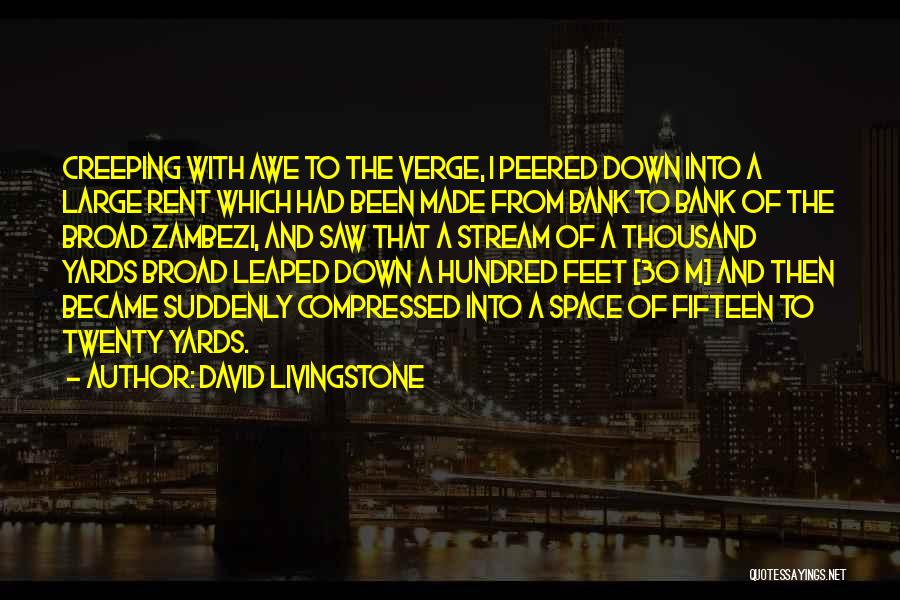 David Livingstone Quotes: Creeping With Awe To The Verge, I Peered Down Into A Large Rent Which Had Been Made From Bank To