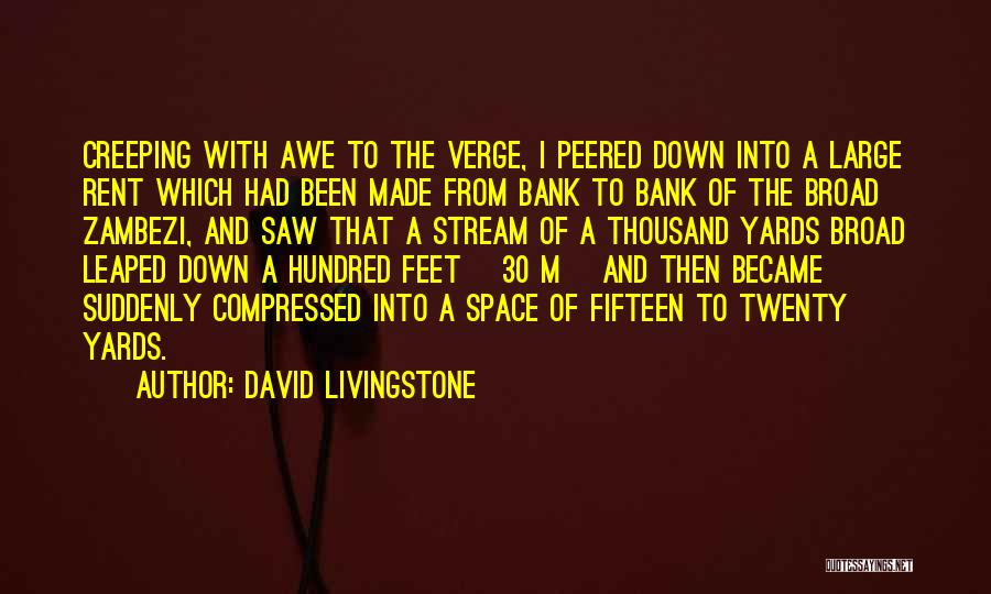 David Livingstone Quotes: Creeping With Awe To The Verge, I Peered Down Into A Large Rent Which Had Been Made From Bank To