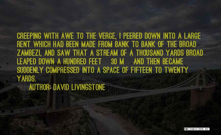 David Livingstone Quotes: Creeping With Awe To The Verge, I Peered Down Into A Large Rent Which Had Been Made From Bank To