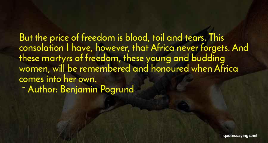 Benjamin Pogrund Quotes: But The Price Of Freedom Is Blood, Toil And Tears. This Consolation I Have, However, That Africa Never Forgets. And