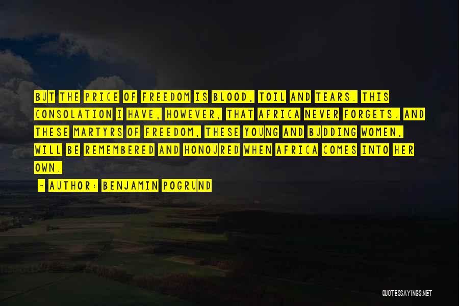 Benjamin Pogrund Quotes: But The Price Of Freedom Is Blood, Toil And Tears. This Consolation I Have, However, That Africa Never Forgets. And