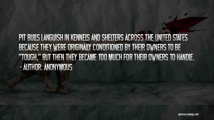 Anonymous Quotes: Pit Bulls Languish In Kennels And Shelters Across The United States Because They Were Originally Conditioned By Their Owners To