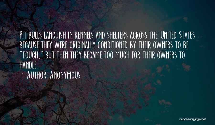 Anonymous Quotes: Pit Bulls Languish In Kennels And Shelters Across The United States Because They Were Originally Conditioned By Their Owners To